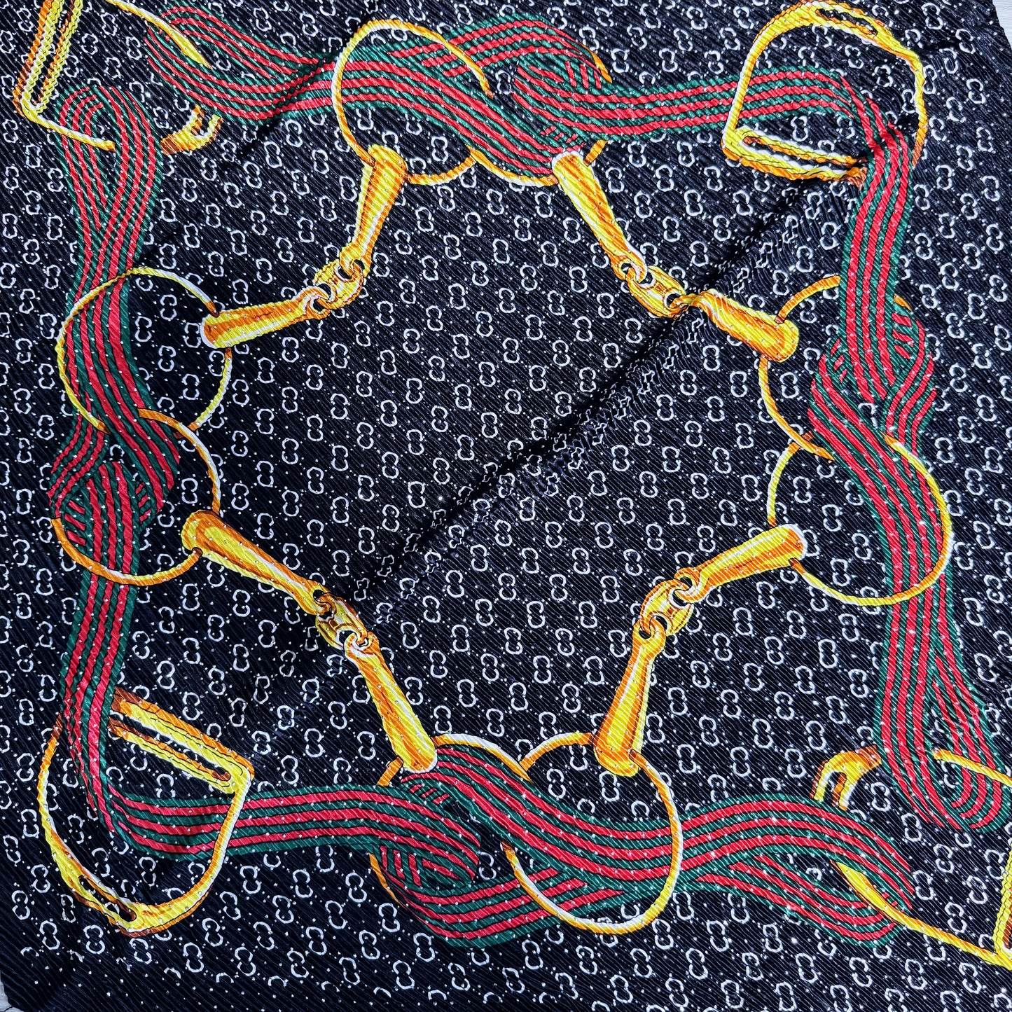 Black Silk Feel Pleated Scarf With Rhinestones