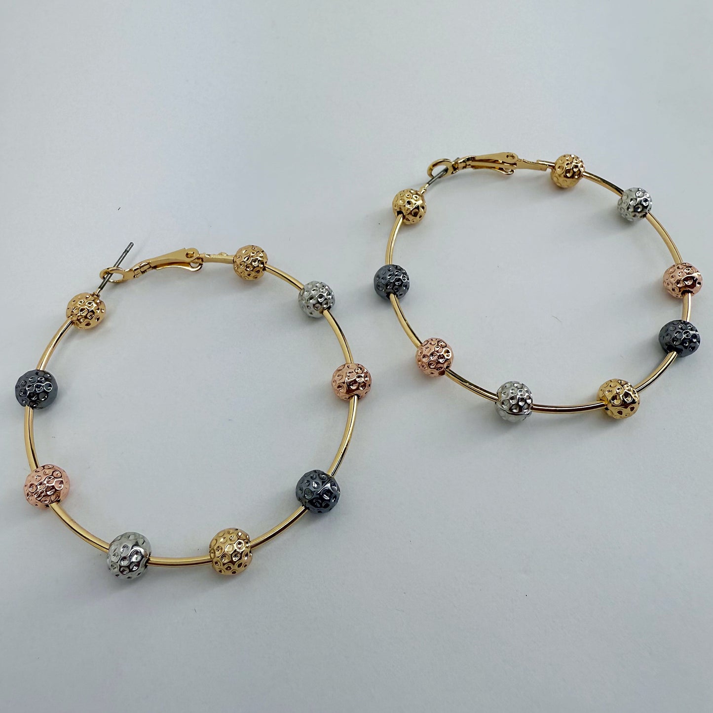 Hoop Earrings With Textured Hammered Beads