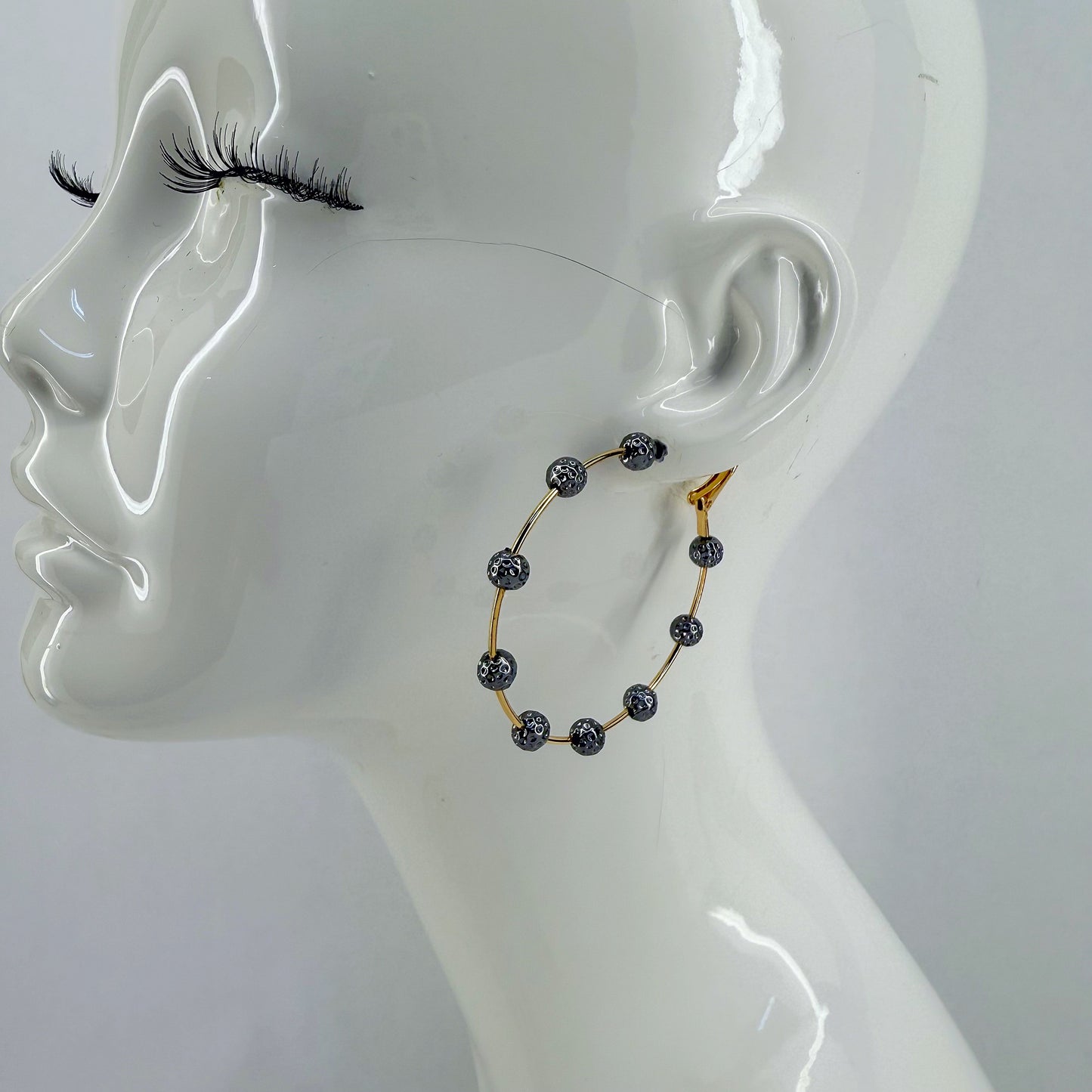 Hoop Earrings With Textured Hammered Beads