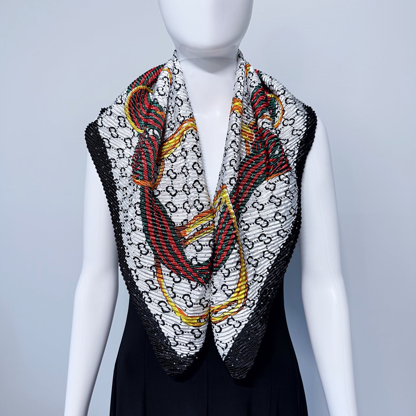 White Silk Feel Pleated Scarf With Rhinestones