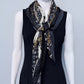 Black Flower Silk Feel Pleated Scarf With Rhinestones