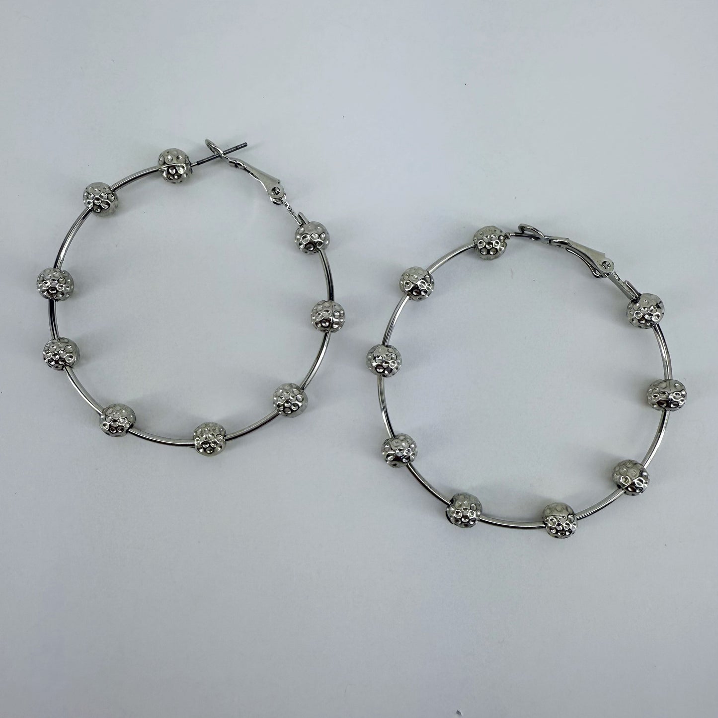 Hoop Earrings With Textured Hammered Beads