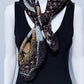 Brown Flower Silk Feel Pleated Scarf With Rhinestones