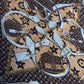 Brown Flower Silk Feel Pleated Scarf With Rhinestones