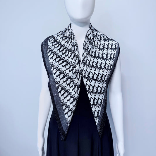 Black Silk Feel Pleated Scarf With Rhinestones