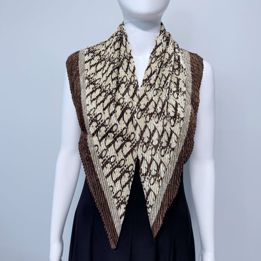 Brown Silk Feel Pleated Scarf With Rhinestones