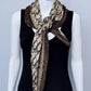 Brown Silk Feel Pleated Scarf With Rhinestones