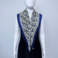 Blue Silk Feel Pleated Scarf With Rhinestones