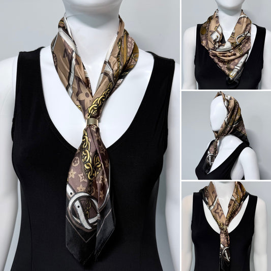 Flower Print Faux Silk Scarf / Bandana