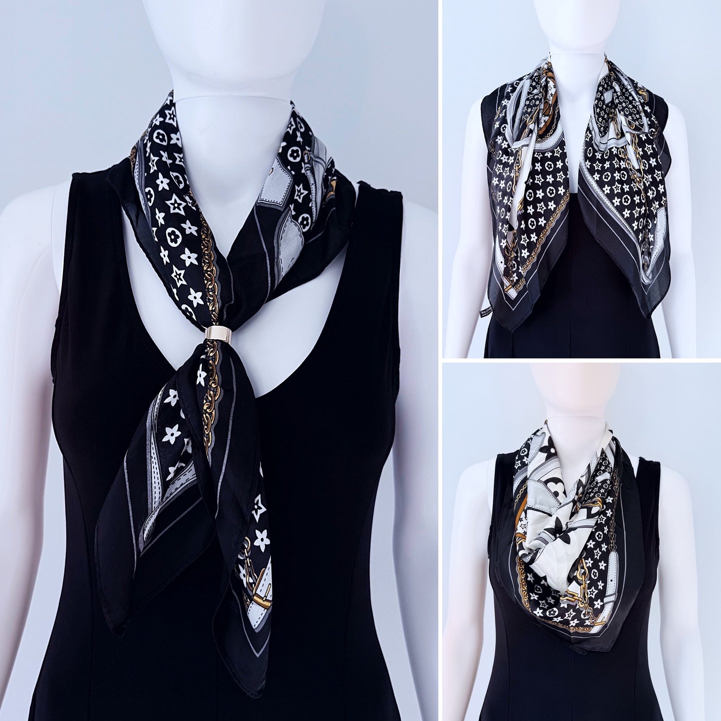 Flower Print Faux Silk Scarf / Bandana