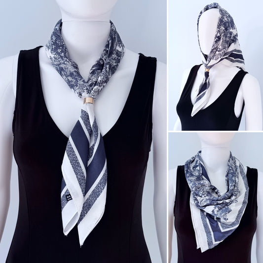 Blue or Black Print Faux Silk Scarf / Bandana