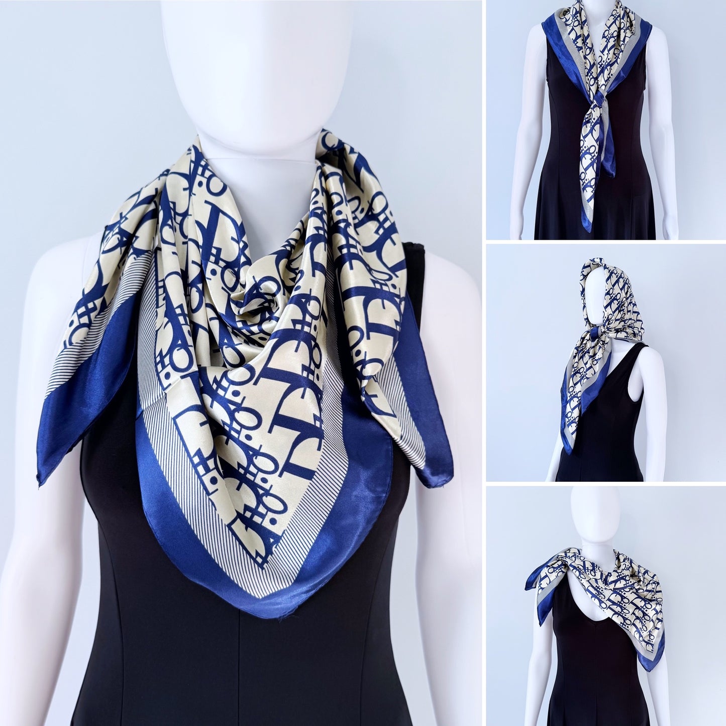 Blue Silk Feel Square Scarf Initial D Print