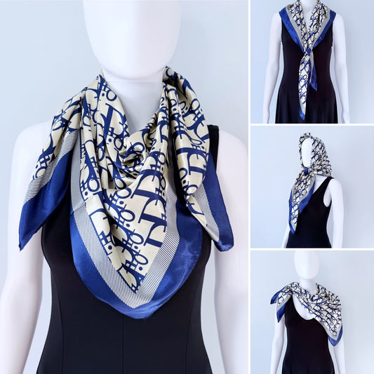 Blue Silk Feel Square Scarf Initial D Print