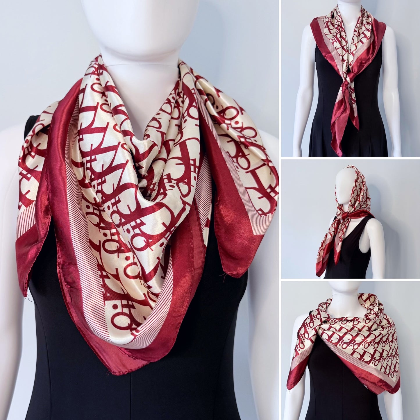 Red Silk Feel Square Scarf Initial D Print