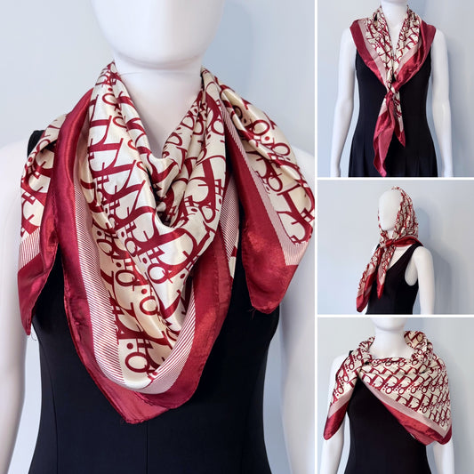 Red Silk Feel Square Scarf Initial D Print