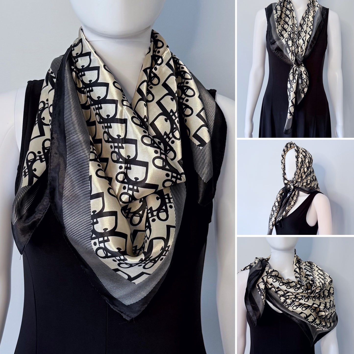 Black Silk Feel Square Scarf Initial D Print