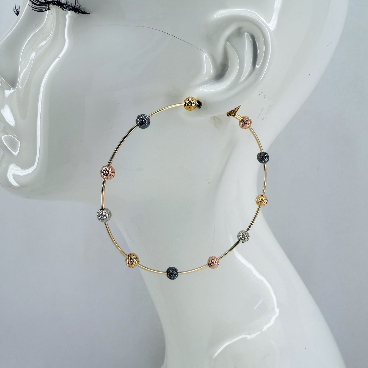 Bi Hoop Earrings With Hammered Beads