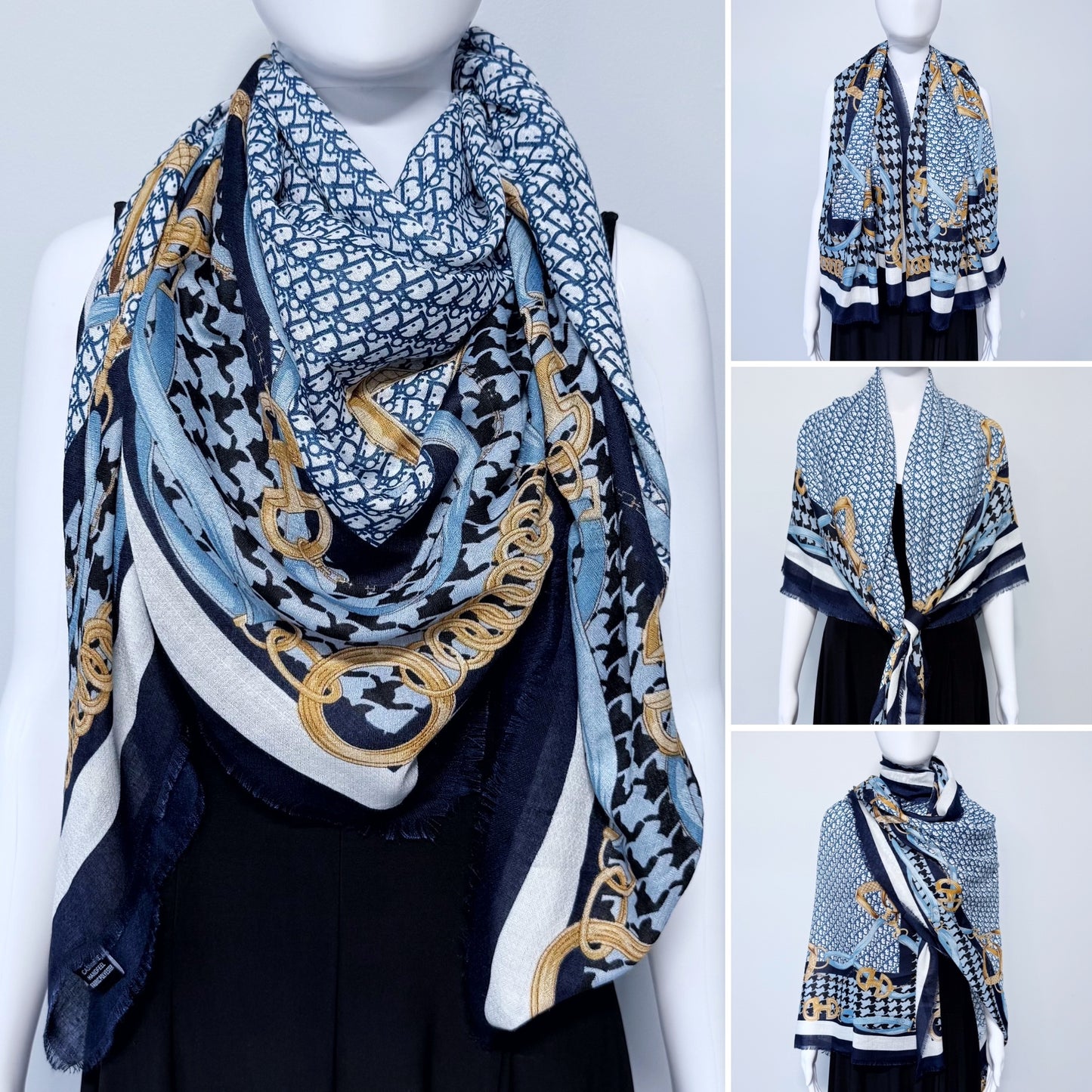 Navy Blue Blanket Cashmere feel Square Scarf