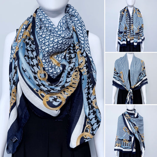 Navy Blue Blanket Cashmere feel Square Scarf