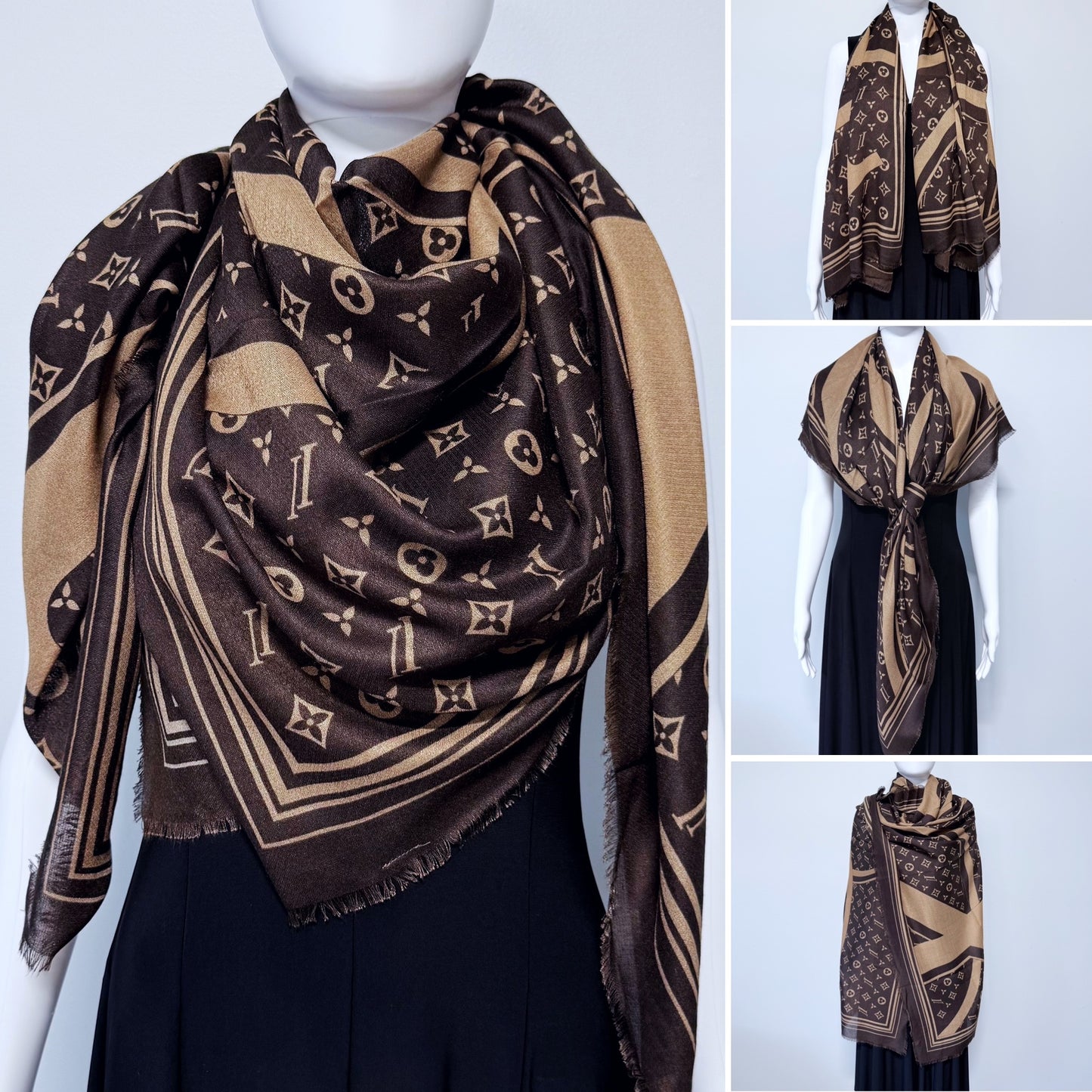 Brown Flower Blanket Cashmere feel Square Scarf