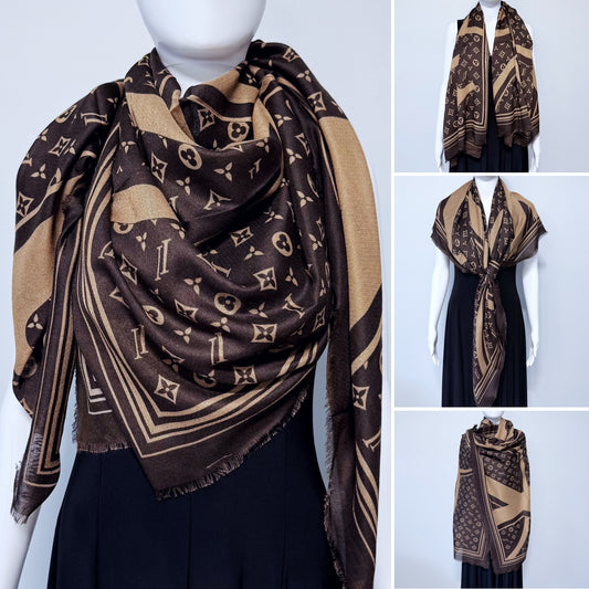 Brown Flower Blanket Cashmere feel Square Scarf