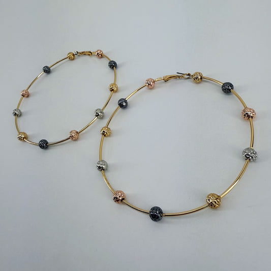 Bi Hoop Earrings With Hammered Beads