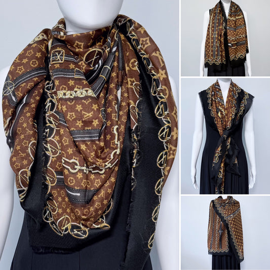 Black Flower Blanket Cashmere feel Square Scarf