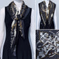 Black Flower Silk Feel Pleated Scarf With Rhinestones