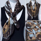 Brown Flower Silk Feel Pleated Scarf With Rhinestones