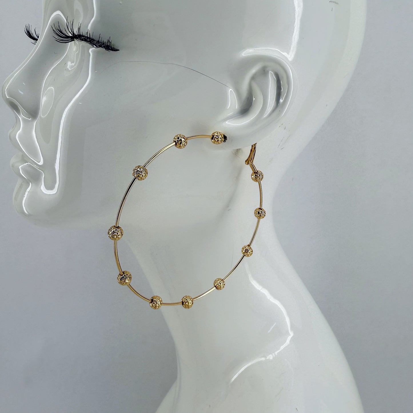 Bi Hoop Earrings With Hammered Beads