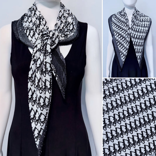 Black Silk Feel Pleated Scarf With Rhinestones