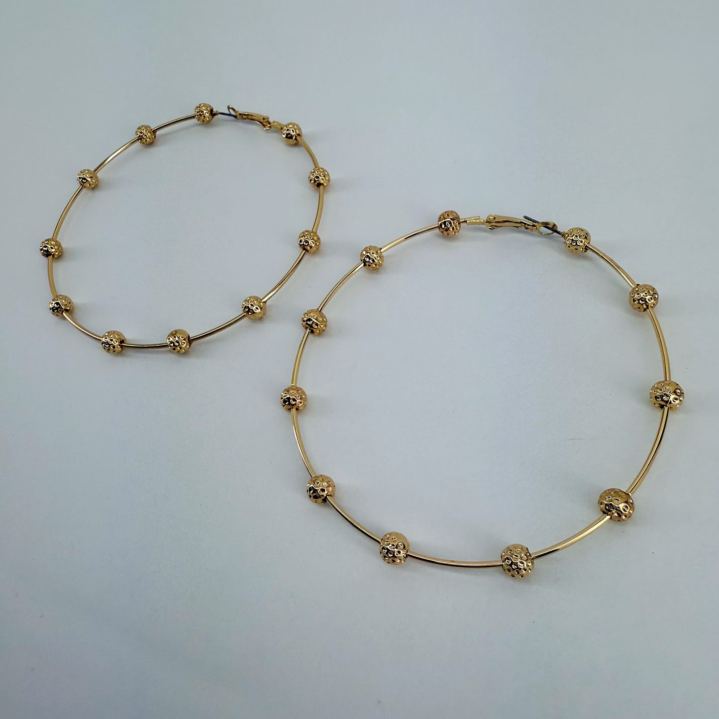 Bi Hoop Earrings With Hammered Beads