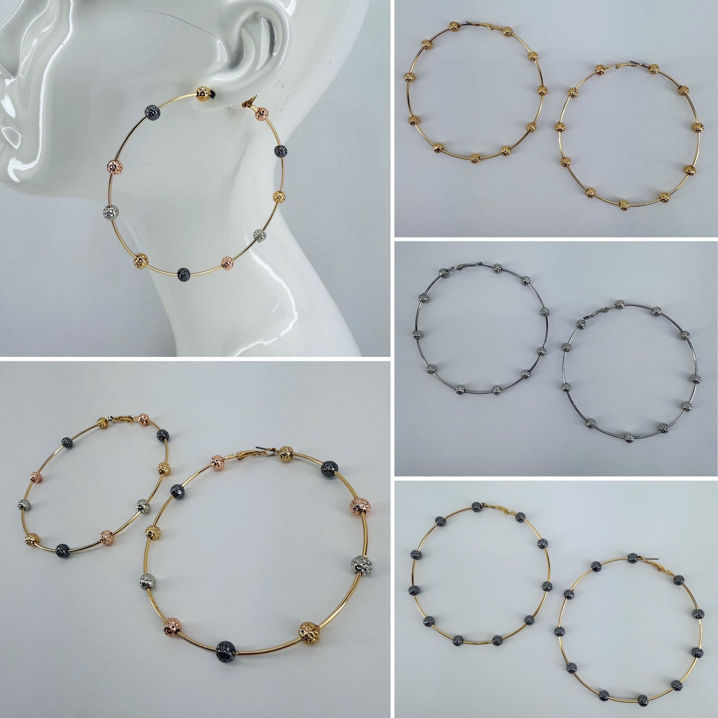 Bi Hoop Earrings With Hammered Beads