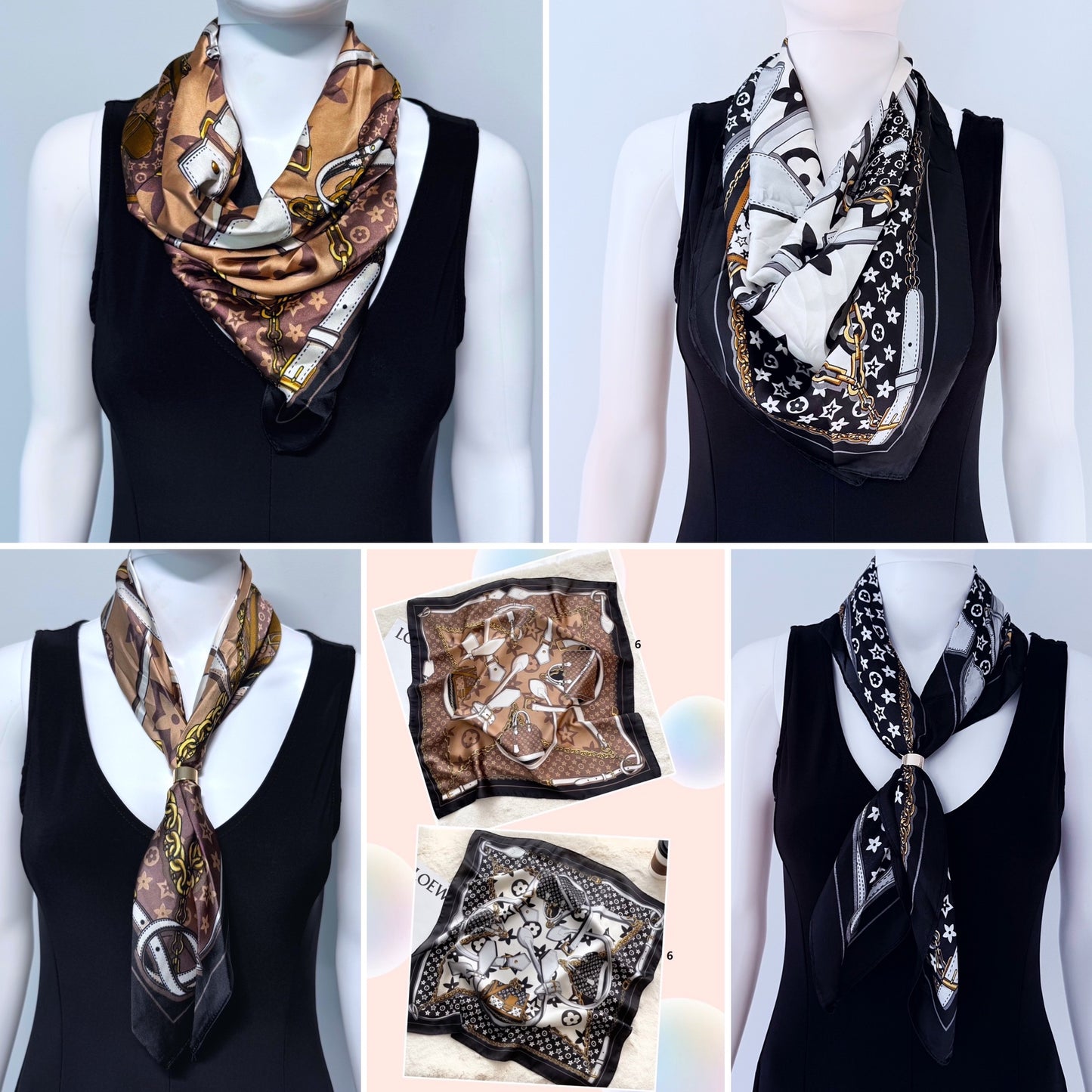 Flower Print Faux Silk Scarf / Bandana