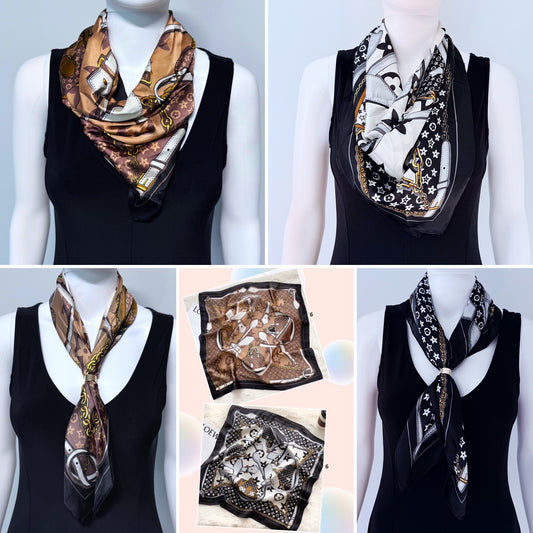 Flower Print Faux Silk Scarf / Bandana