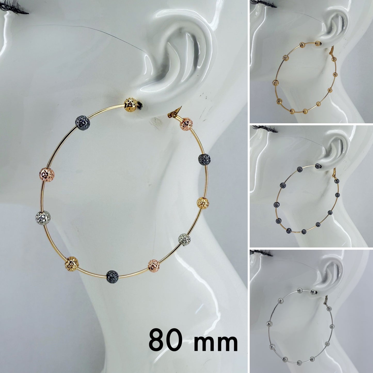 Bi Hoop Earrings With Hammered Beads