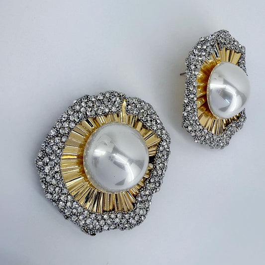 Pearl Post Back and Rhinestone Earrings