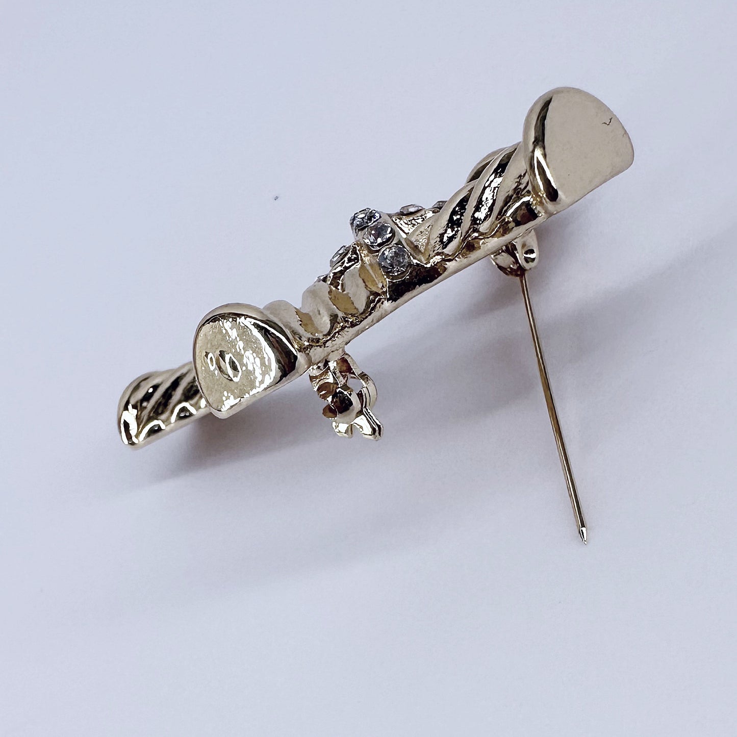 Corrugated Cross Brooch with Rhinestones