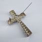 Corrugated Cross Brooch with Rhinestones