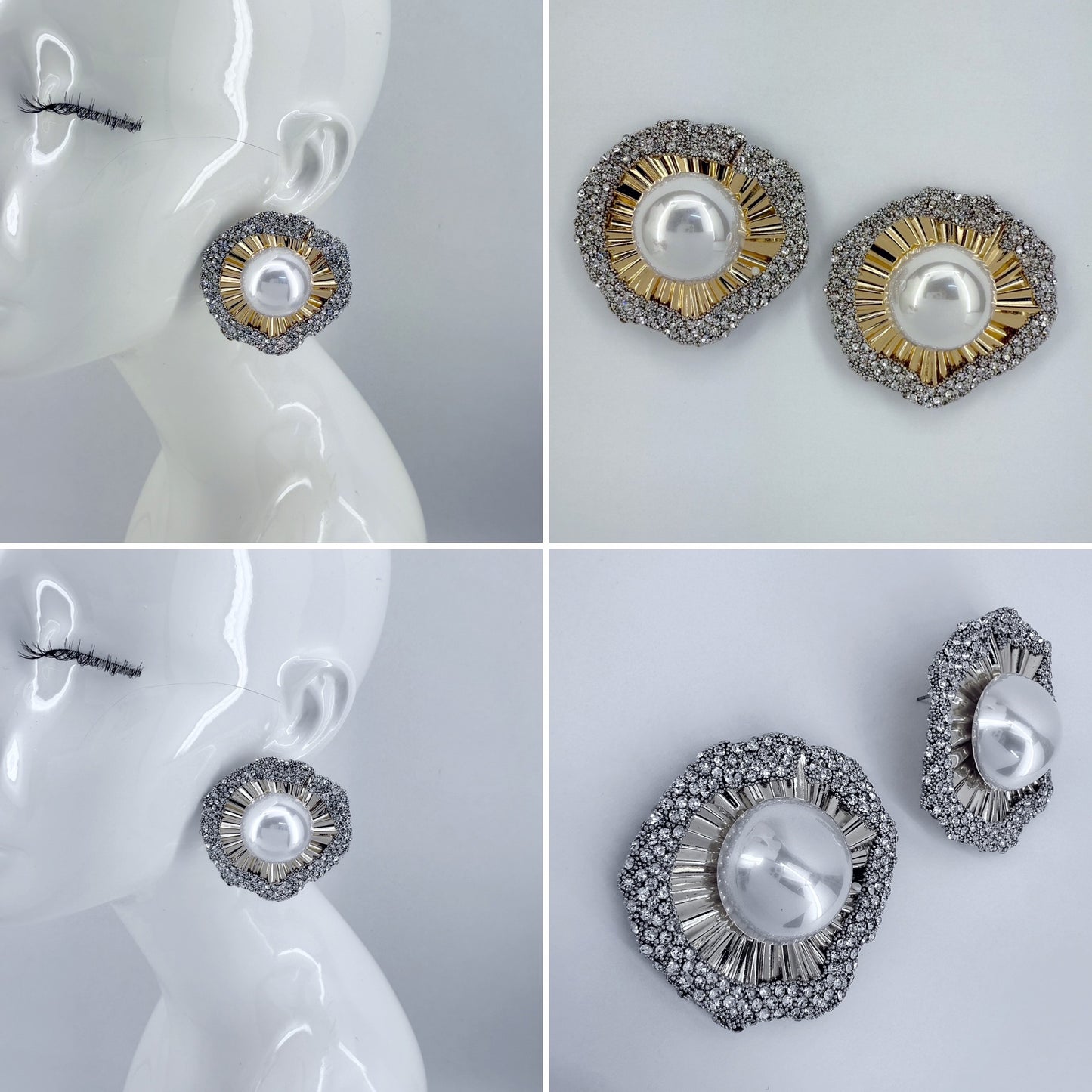 Pearl Post Back and Rhinestone Earrings