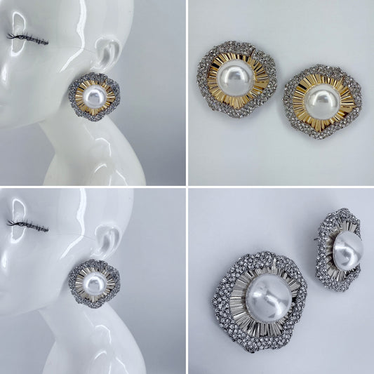 Pearl Post Back and Rhinestone Earrings