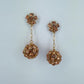 Gold Finish Earrings With Rose Gold Rhinestones And Rhinestone Ball Dangle
