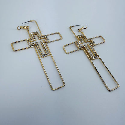 Hoop Cross Design Earrings With Cross Rhinestones Design