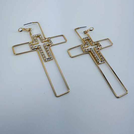 Hoop Cross Design Earrings With Cross Rhinestones Design