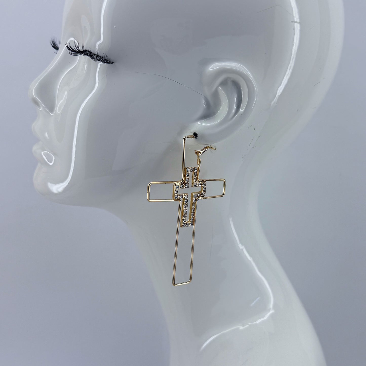 Hoop Cross Design Earrings With Cross Rhinestones Design