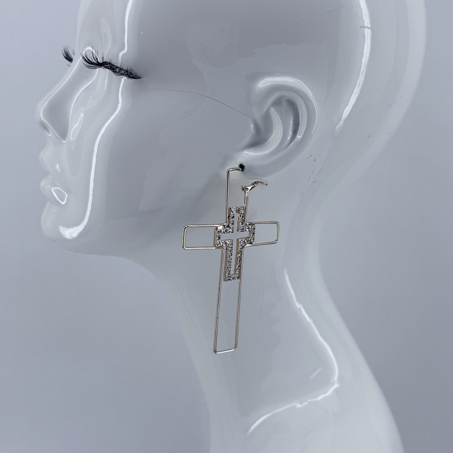 Hoop Cross Design Earrings With Cross Rhinestones Design