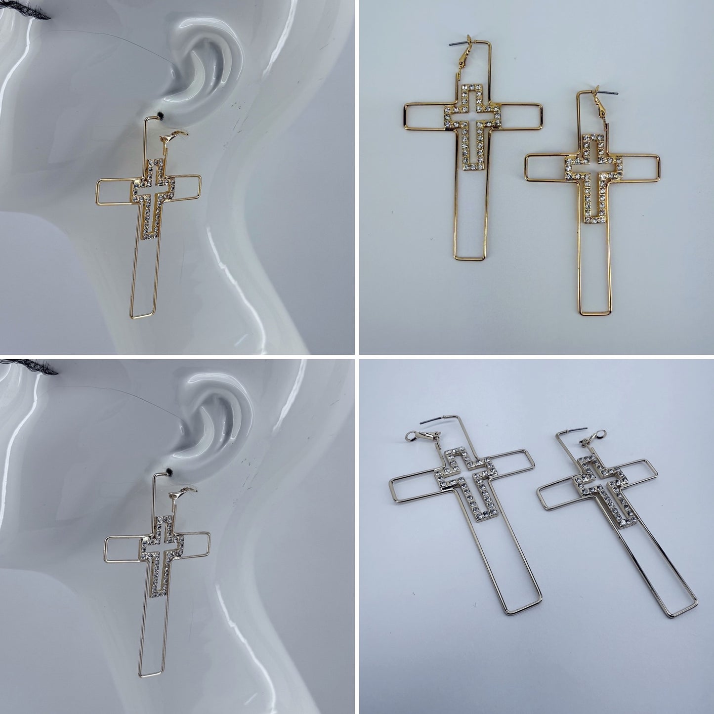 Hoop Cross Design Earrings With Cross Rhinestones Design