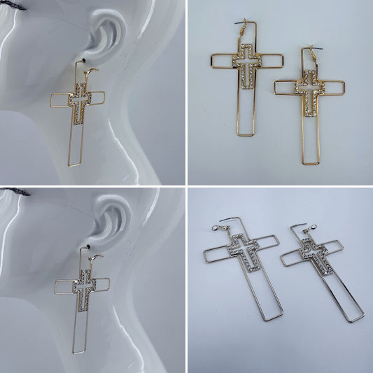 Hoop Cross Design Earrings With Cross Rhinestones Design