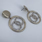 Post Back Earrings With Double Circle Design With Rhinestones Dangle