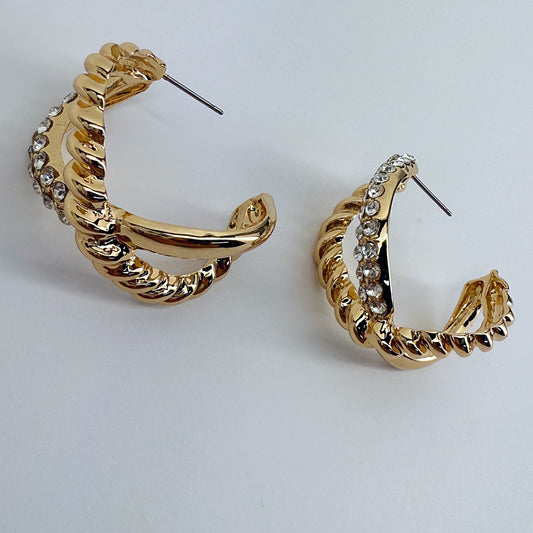 Infinity Hoop Gold Finish With Rhinestones Earrings